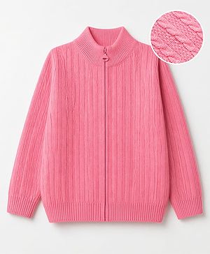 Pine Kids Knit Full Sleeves Front Open Sweater - Pink