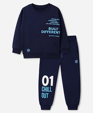 Pine Kids Cotton Blend Full Sleeves Winter Wear Suits With Moving With Confidence, Even When No One' Watching Built Different Rhythm Text Print - Navy Blue