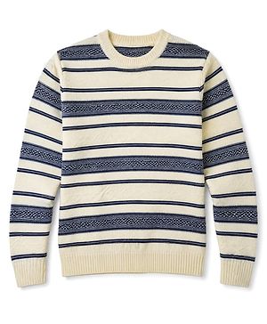 Pine Kids Knit Full Sleeves Striped Pullover - Offwhite