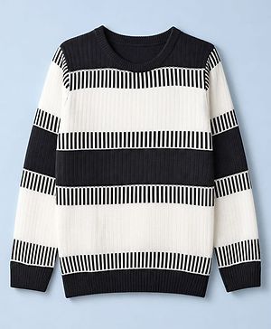 Pine Kids Knit Full Sleeves Striped Pullover - Black & White