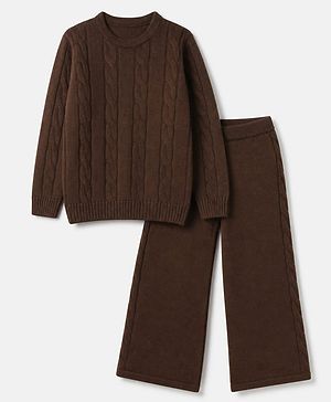 Pine Kids Knit Full Sleeves Sweater Set - Brown