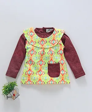 Earth Conscious Printed Dress With Full Sleeves Tee - Maroon