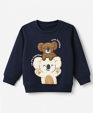 Babyhug 100% Cotton Heavy Gauge Terry Sweatshirt with Full Sleeves and Koala Patch - Navy Blue