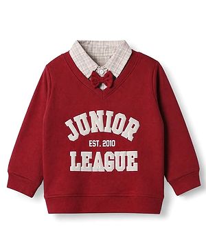 Babyhap 100% Cotton Terry Heavy Gauge Sweatshirt with Full Sleeves, Junior League Applique and Bow Applique in Maroon