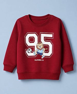 Babyhug 100% Cotton Heavy Gauge Terry Knit Sweatshirt With Full Sleeves and Lion Print - Maroon