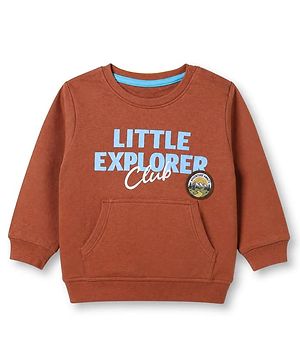 Babyhug 100% Cotton Knit Sweatshirt with Full Sleeves and Little Explorer Text in Brown