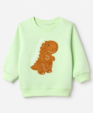 Babyhug 100% Cotton Heavy Gauge Terry Knit Sweatshirt With Full Sleeves and Dino Embroidery & Text Print - Green