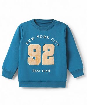 Babyhug 100% Cotton Terry Heavy Gauge Sweatshirt with Full Sleeves and New York City Print - Blue