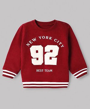 Babyhug 100% Cotton Terry Knit Heavy Gauge Sweatshirt with Full Sleeves and New York City Applique - Maroon