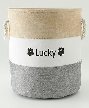 Babyhug Multicolour Foldable Fabric Storage Basket| 35 40 cm| Three-Tone Design, Decorative Lucky Print, Rope Handles| Laundry Organizer| Books, Cloths, Toys & Accessories Storage| Washable Fabric