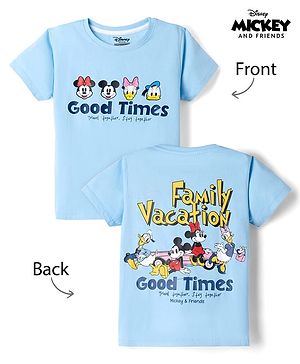 Pine Kids Disney Cotton Single Jersey Knit Half Sleeves T-Shirt with Front & Back Mickey And Friends Print - Sky Blue