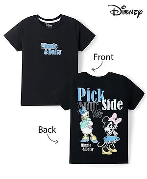 Pine Kids Disney Cotton Single Jersey Knit Half Sleeves T-Shirt with Front & Back Minnie and Daisy Print - Black