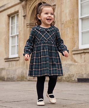 Babyhug Cotton Woven Frock and Leggings with Full Sleeves and Checked Print in Multi Color for 18-24 Months