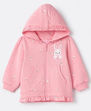 Babyhug 100% Cotton Heavy Gauge Terry Knit Sweatshirt With Full Sleeves and Rabbit Patch in Pink