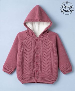 Babyhug Cable Knit Front Open Sweater with Full Raglan Sleeves in Pink