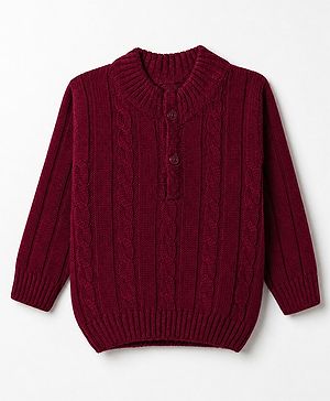 Babyhug Cable Knit Full Sleeves Pullover - Burgandy