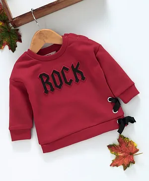 Fox Baby Full Sleeves Winter Wear Tee Glitter Rock Patch - Maroon