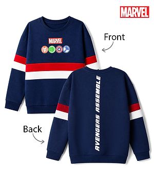 Pine Kids Marvel 100% Cotton Terry Knit Sweatshirt with Full Sleeves, Drop Shoulder Sleeves and Avengers Print in Navy Blue for 4-5 Years