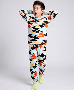 Pine Kids Cotton Knit Full Sleeves Co-Ords T-Shirt & Pyjama Night Suit with Abstract Print - White