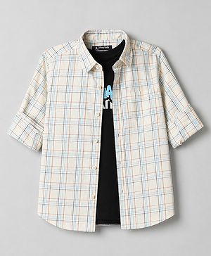 Pine Kids Cotton Woven Shirts and T-Shirt with Full Sleeves and Checks Print in White for 4 -5 Years