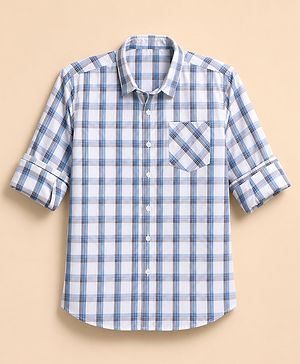 Pine Kids Cotton Woven Full Sleeves Checks Shirt - White