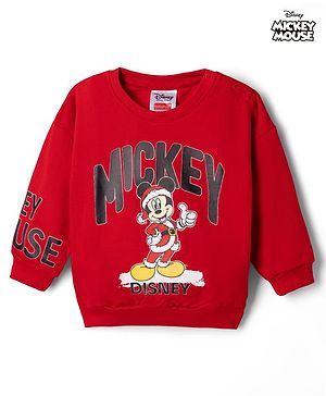 Babyhug Disney Terry Knit Sweatshirt with Full Sleeves, Drop Shoulder Sleeves and Mickey Mouse Mickey Mouse Print in Red for 6-9 Months