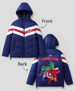 Pine Kids Marvel Woven Padded Winter Jacket with Full Sleeves and Avengers Superheroes Graphic - Blue