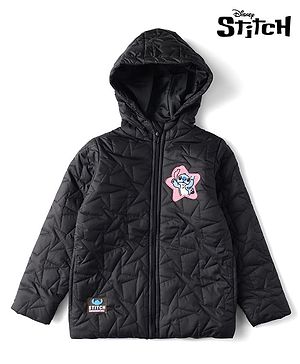 Pine Kids Disney Woven Full Sleeves Padded/Quilted/ Winter Jacket with Stitch Patch & Star Print - Black