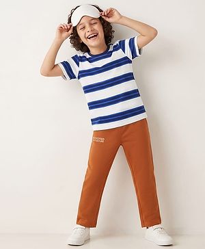 Pine Kids Cotton knit Half Sleeves Striped T-Shirt & Pyjama Night Suit - Blue