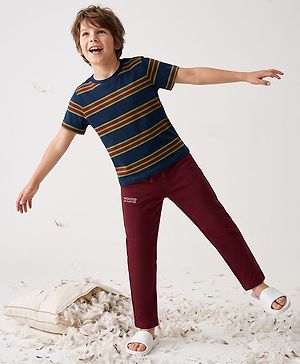 Pine Kids Cotton knit Half Sleeves Striped T-Shirt & Pyjama Night Suit - Navy Blue