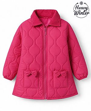Babyhug Woven Padded/Quilted/ Winter Jacket with Full Sleeves and Bow Detail - Pink