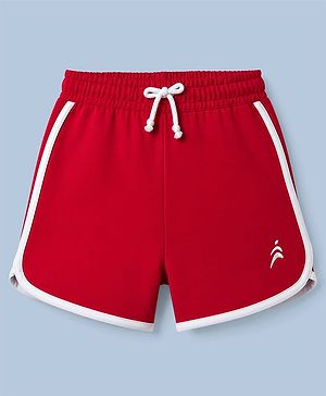 Pine Active Terry Knit Above Knee Length Solid Color Performance Shorts - Red
