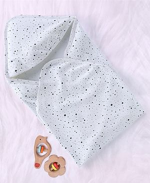 Babyhug 100% Cotton Knit Hooded Towel & Wrapper with Polka Dots Print L 75 x B 75 cm - White