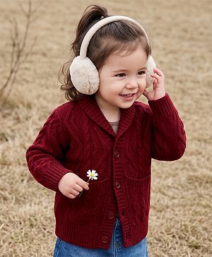 Babyhug Knit Front Open Sweater with Full Sleeves & Cable Knit Design in Maroon