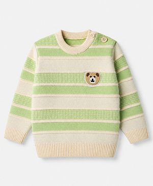 Babyhug Knit Full Sleeves Pullover with Bear Patch in Limegreen