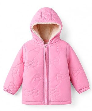 Babyhug Woven Padded/Quilted/ Winter Hooded & Embroidered Jacket with Full Sleeves in Light Pink