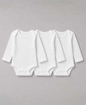 Babyhug 100% Cotton Interlock Knit Full Sleeves Solid Colour Onesies Pack of 3 - White