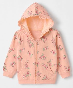 Babyhug 100% Cotton Terry Knit Sweatshirt with Full Sleeves and Floral Print in Peach