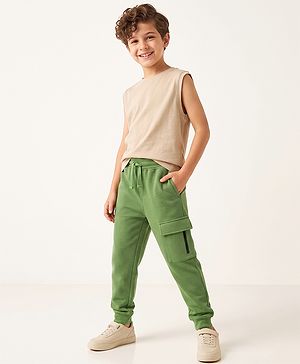 Pine Kids Cotton Knit Solid Full Length Lounge Pant in Olive Green