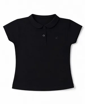 Doreme Cotton Knit Half Sleeves Solid Polo T-Shirt - Black