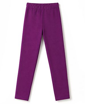 Pine Kids Cotton Lycra Knit Full Length Solid Leggings - Purple