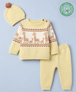 Babyhug Natural Knit SWEATER SET Regular YELLOW 0-3m