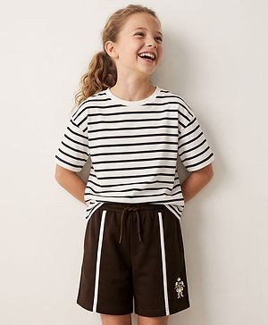 Pine Kids 100% Cotton Looper Knit Solid Shorts With Tape Detailing - Brown