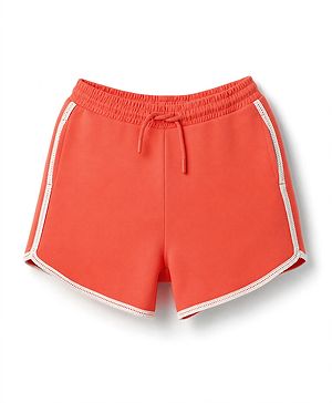 Pine Kids 100% Cotton Looper Knit Solid Shorts With Lace - Peach