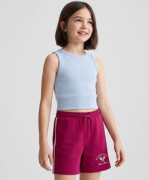 Pine Kids 100% Cotton Looper Knit Solid Shorts With Text Print - Brown