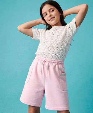 Pine Kids 100% Cotton Looper Knit Solid Shorts With Side Pockets - Light Pink