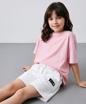 Pine Kids 100% Cotton Looper Knit Solid Shorts With Text Print - White