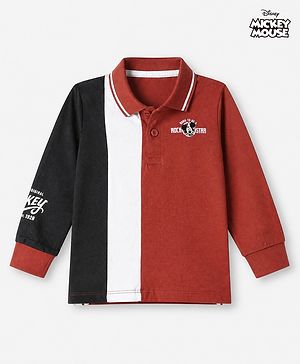 Babyhug Disney 100% Cotton Knit Full Sleeves Polo T-Shirt With Born To Be Rokstar Text Print - Maroon