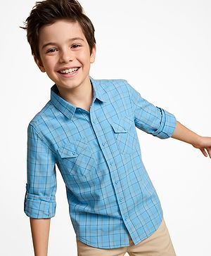 Pine Kids Cotton Woven Full Sleeves Checks Shirt - Light Blue