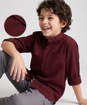 Pine Kids Cotton Woven Solid Shirt with Full Sleeves in Maroon for 4-5 Years